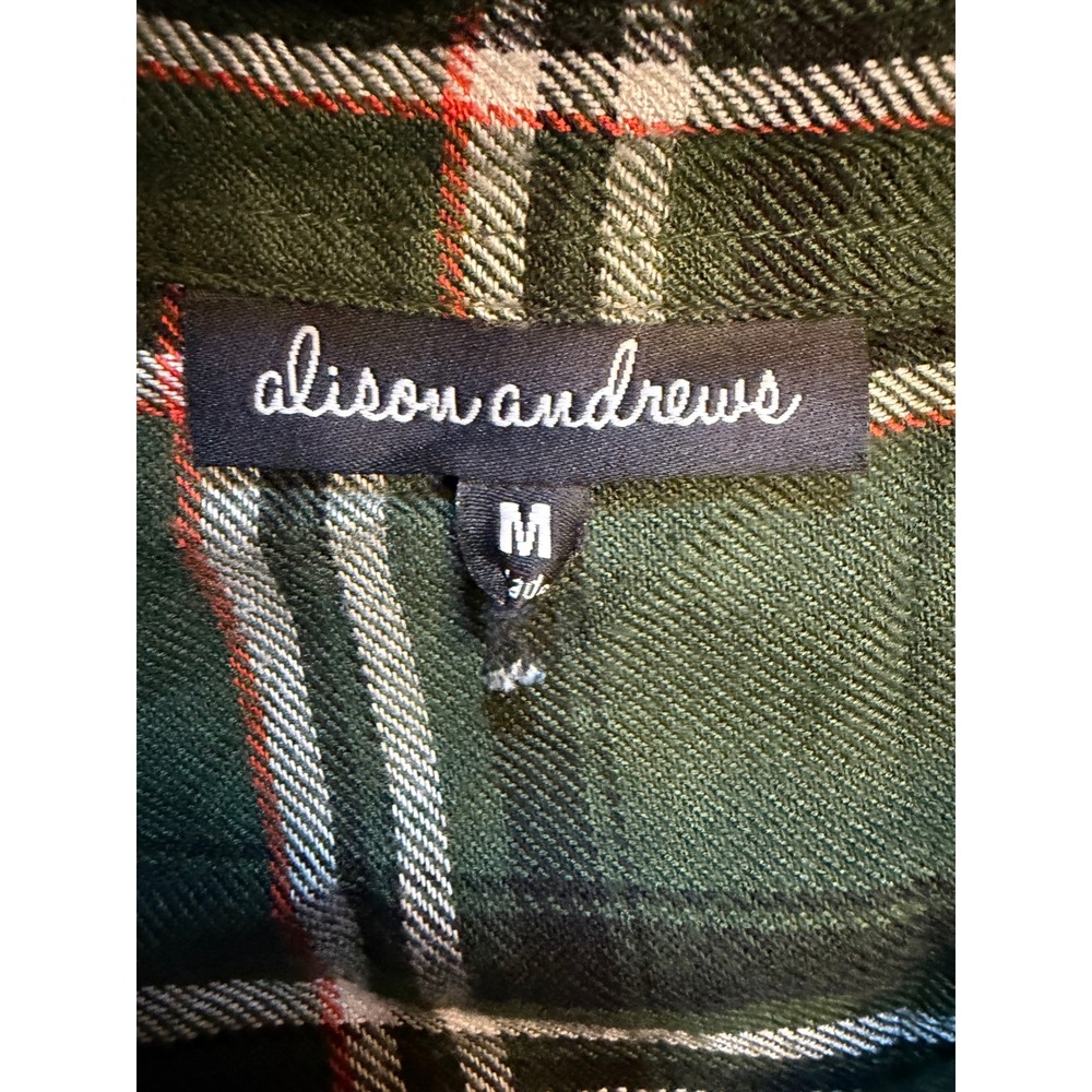 Alison Andrews Green Plaid Ruffle Front Button Down Shirt Womens Medium - Picture 3 of 4